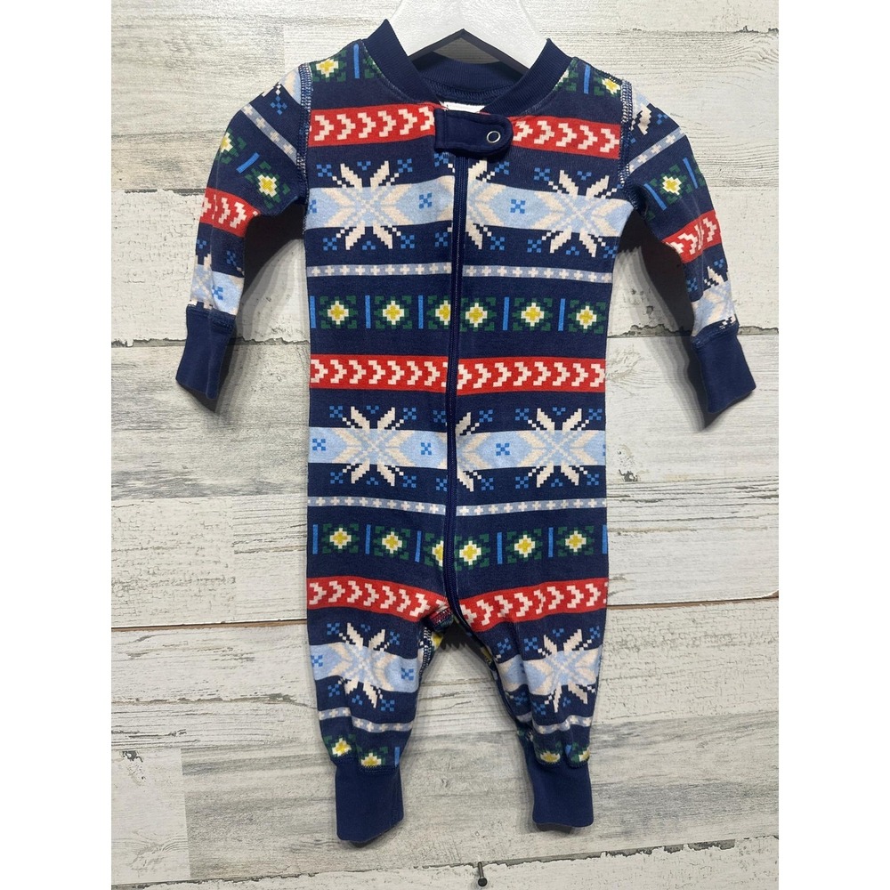 Hanna Andersson Pajamas Kids 3-6M Navy Fair Isle Snowflake Organic Cotton EUC